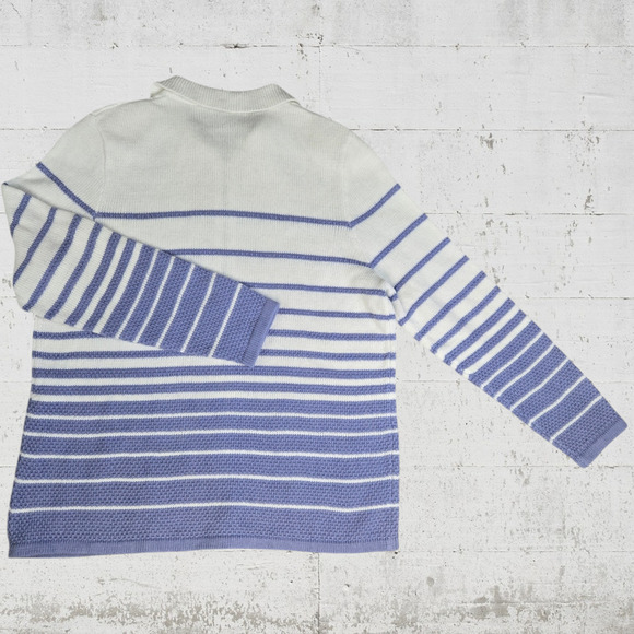 Y2K Vintage Periwinkle White Stripe Full Zip Up CJ Banks Sweater Jacket Size 14W - Picture 6 of 6